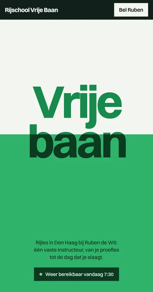 Telefoonweergave van Basis voor Rijschool Vrije Baan, een verzonnen rijschool