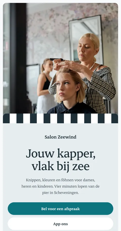 Telefoonweergave van Basis voor Salon Zeewind, een verzonnen kapsalon