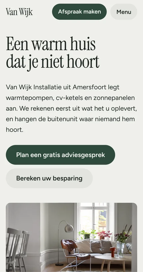 Telefoonweergave van Compleet voor Van Wijk Installatie, een verzonnen installateur